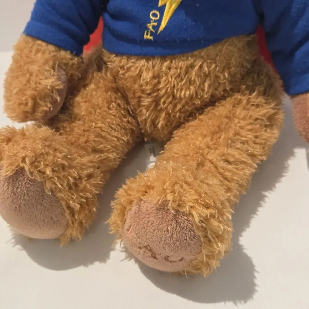 FAO Schwarz Super Hero Teddy Bear Brown Blue Shirt Plush Toys R Us Stuffed 11